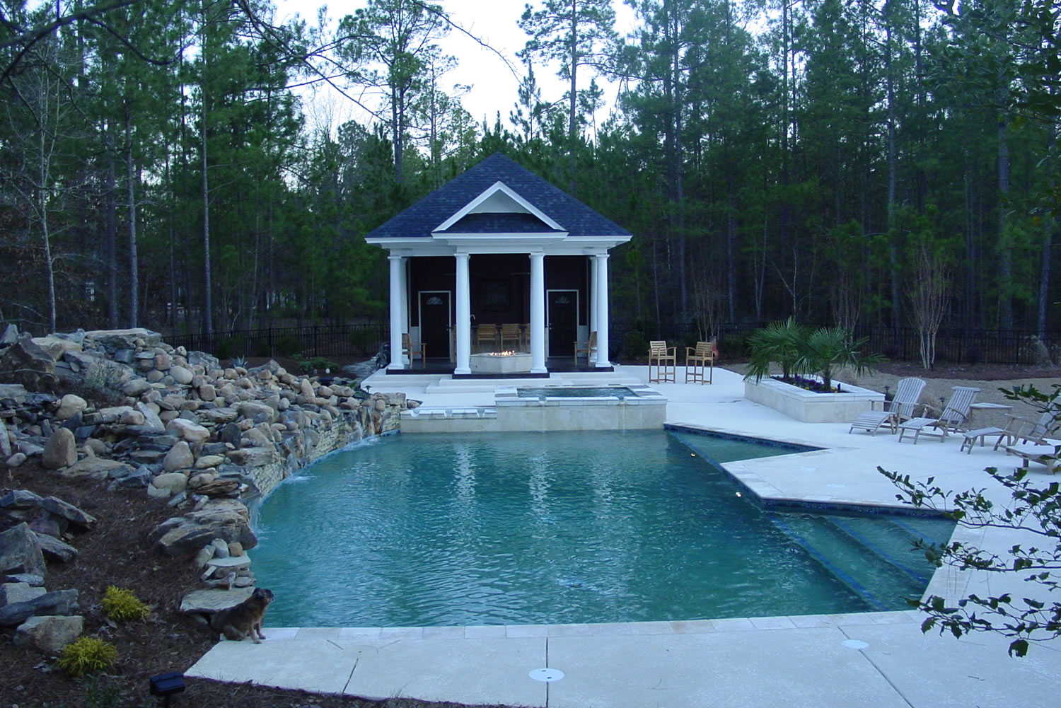 Blythewood Pool Design Build with Outdoor Kitchen and Fire Feature